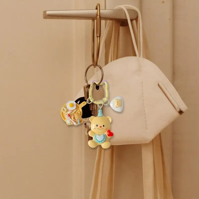 57QA 3 Pack Lovely Bear Keychain Cartoon Bag Pendant Bear Key Ornament Resin Texture Suitable for Key and Bag Decoration