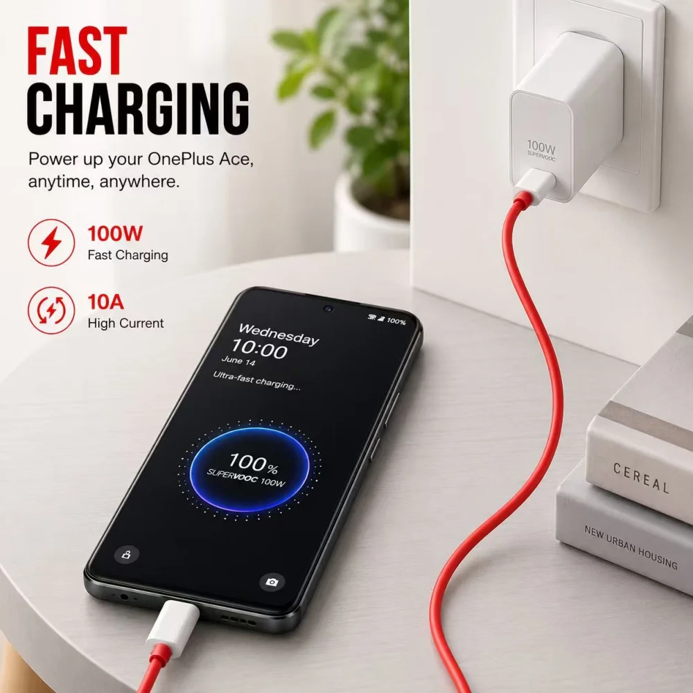 100W USB A to USB C Cable, 10A Fast Charger Cord Type C to C Charging Cable for OnePlus Ace 5/3/2/Nord, 480Mbps Data Sync