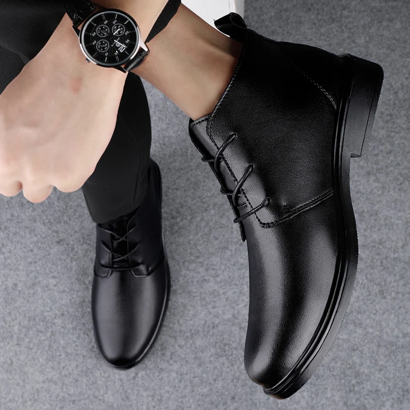 Winter High-quality Handmade Thick Soled Comfortable Travel Men Shoes New Warm and High Top Leather Snow Boots with Added Fleece