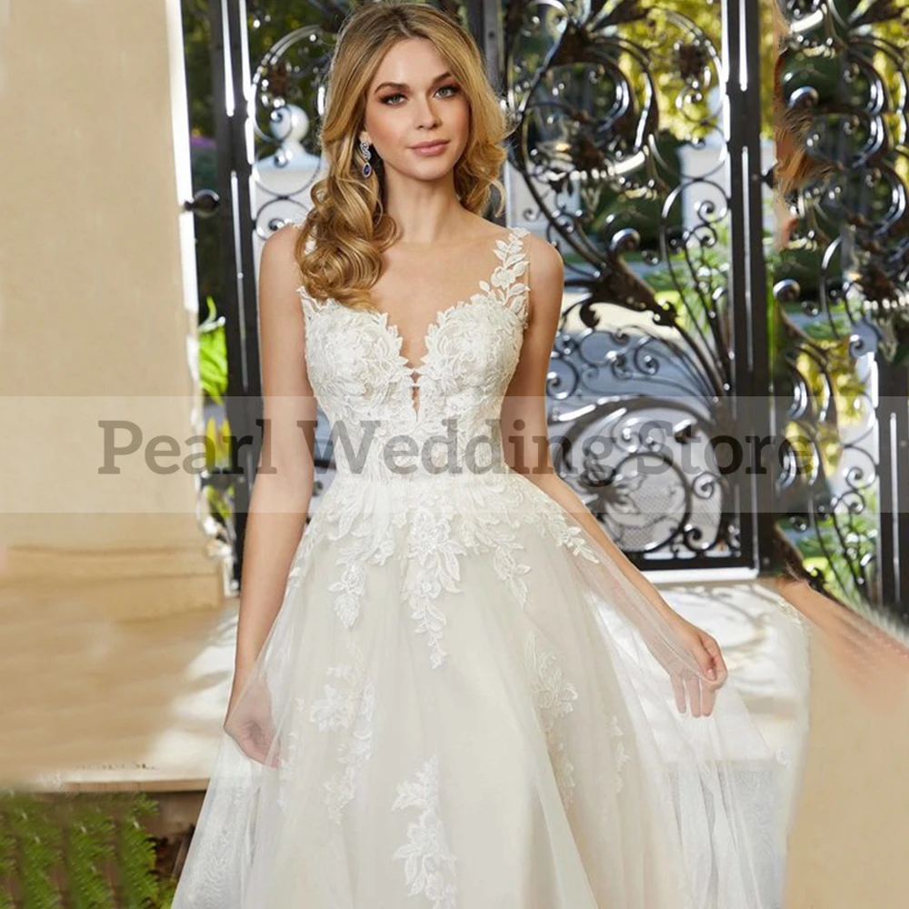 Vestidos de novia clásicos, apliques de línea A, espalda abierta, longitud hasta el suelo, gama alta, elegante, novia, iglesia, playa, boda, tallas múltiples