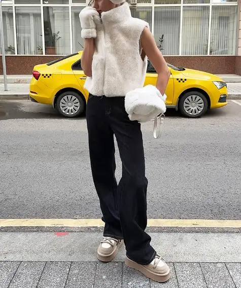 

Новинка осени 202, однотонный жилет без рукавов с лацканами из искусственного меха норки, женский повседневный тренд, универсальный жилет, куртка