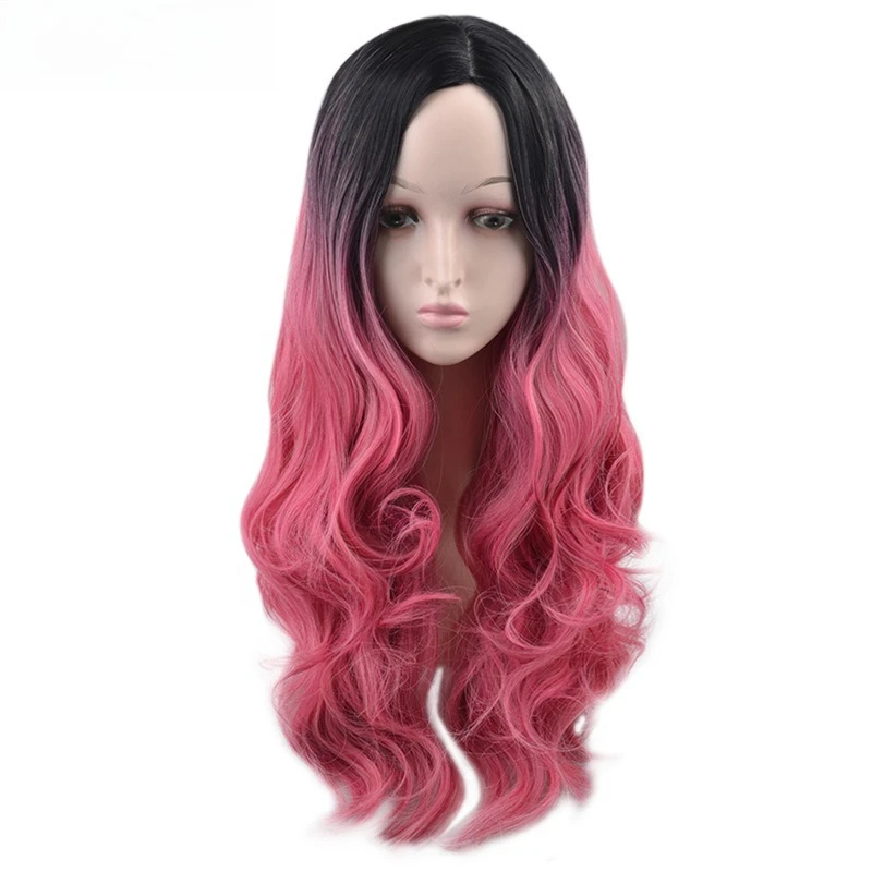 

European And American Big Wave Wig For Women Long Curly Hair Two-color Gradient Synthetic Fiber Wig Cap.