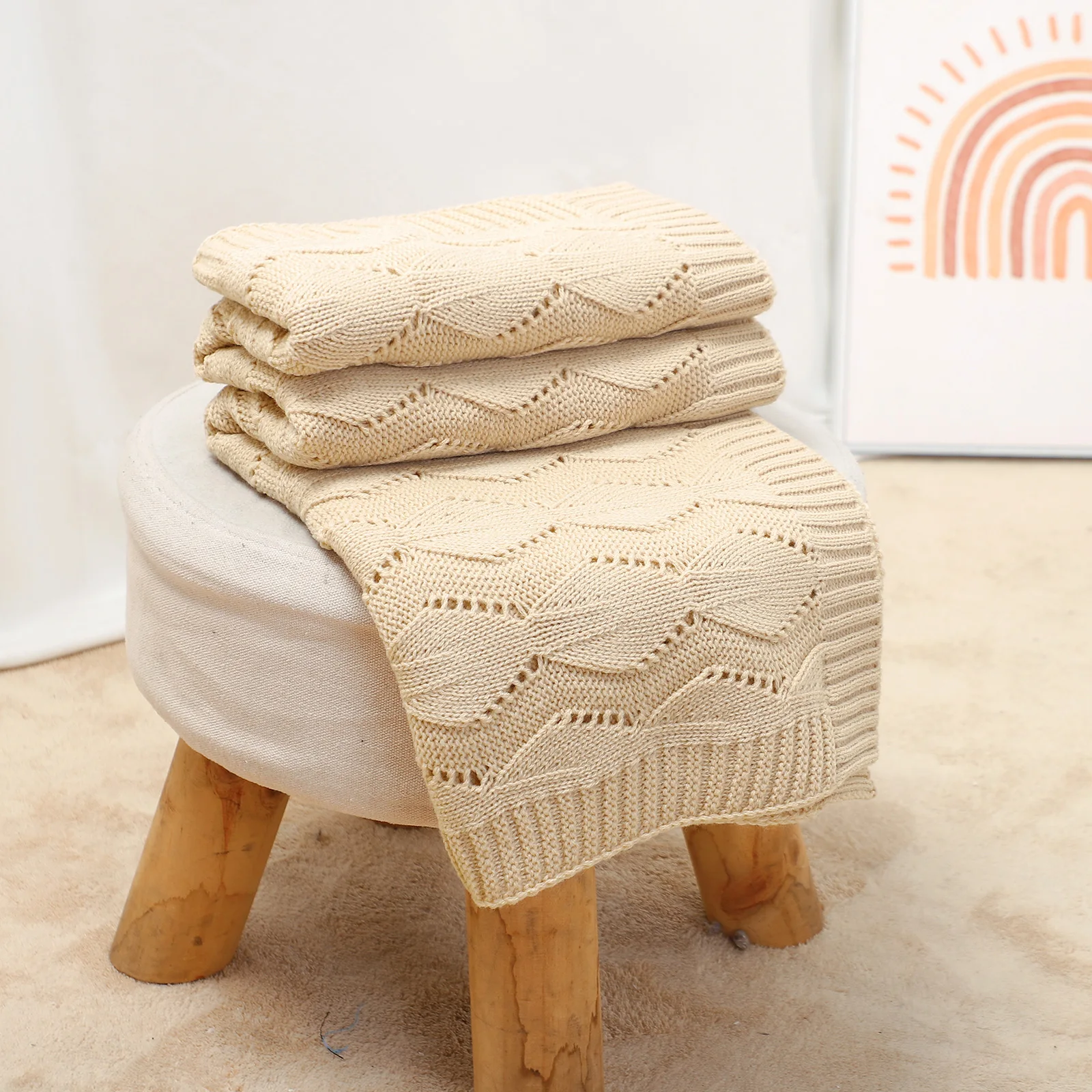

Newborn Baby Blankets Knitted Boys Girls Bed Quilt 90*70CM Infant Stroller Swaddle Fashion Solid Hollow Out Plaid Soft Sleepsack