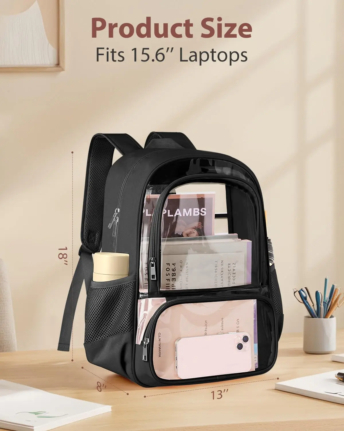 Clear Backpack, Heavy Duty Transparent Bookbag for School, Fabric & PVC Transparent Backpack with Reinforced Strap for Women Men