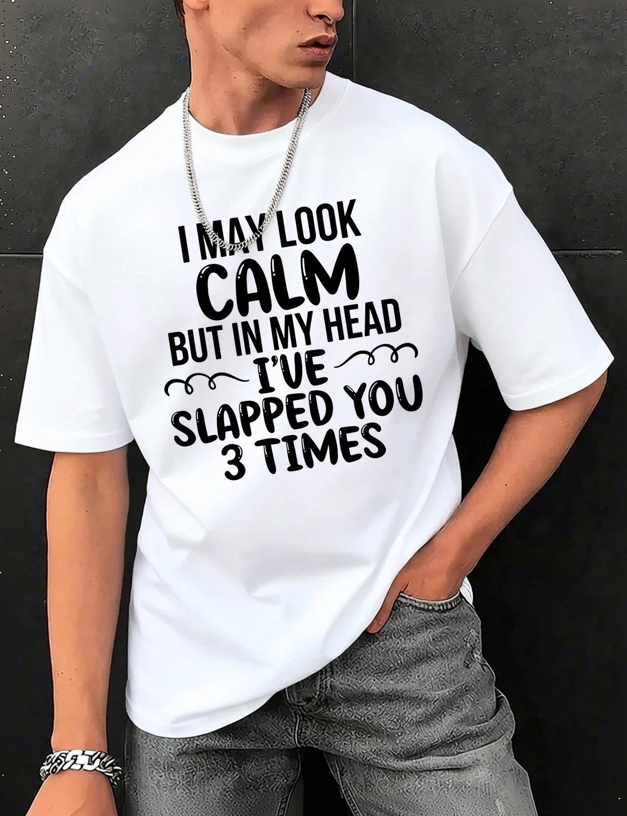 Slapped You 3 Times In My Head Print Herren-T-Shirts aus Baumwolle, Hip-Hop-T-Shirts, O-Ausschnitt, Sommerkleidung, lässig, trendig, All-Match-Kurzarm – Detail 22