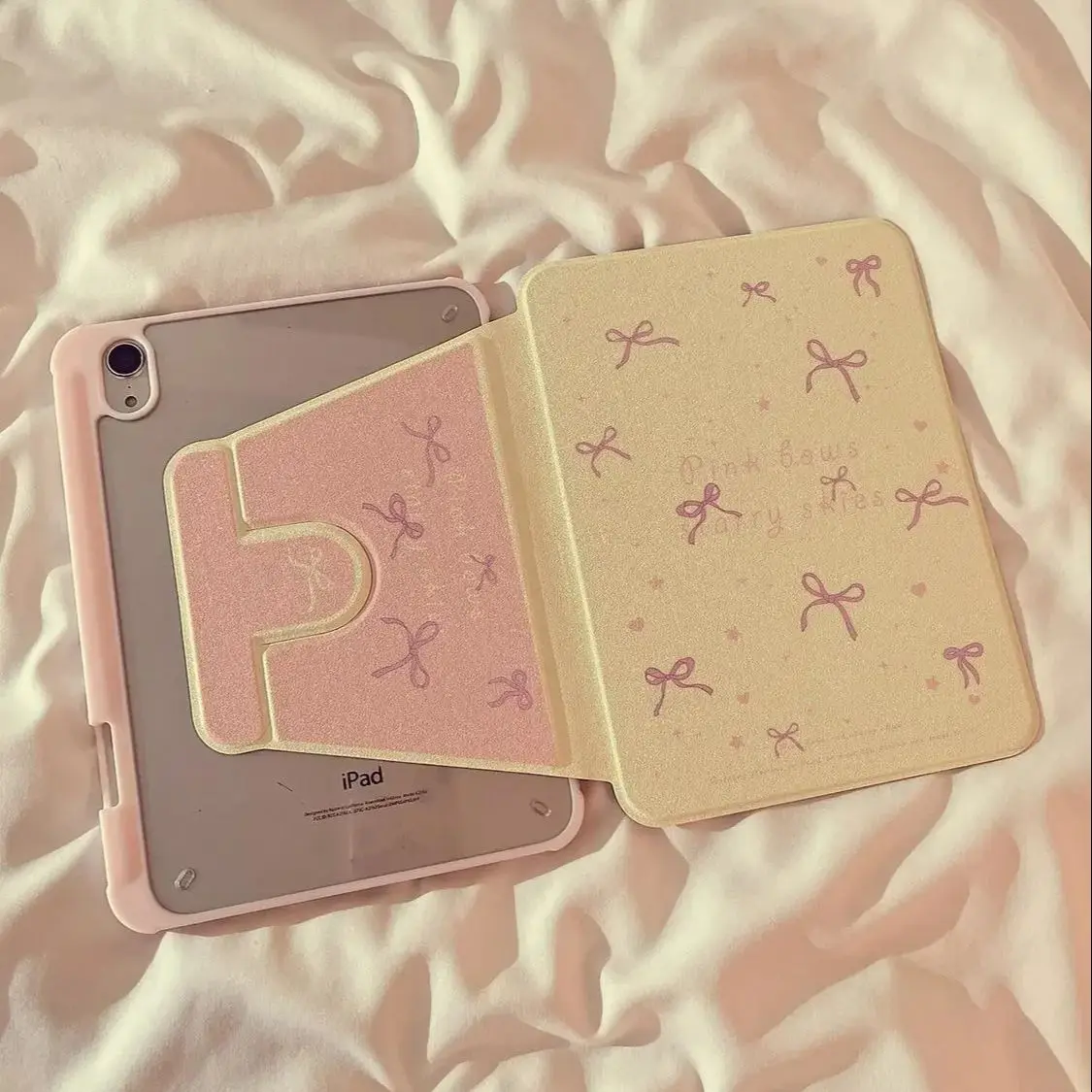 Versatile Summer Pink Yellow Bow Creative Cute For iPad Case iPad 10 9 8 7 6 Air 5 4 3 2 1 2025 Pro 11 Mini Rotating Flip Cover