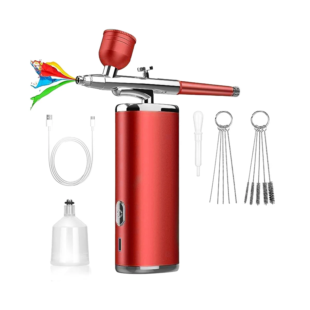 

Portable Rechargeable Wireless Airbrush with Compressor Double Action Spray for Face Beauty Nail Art,Red