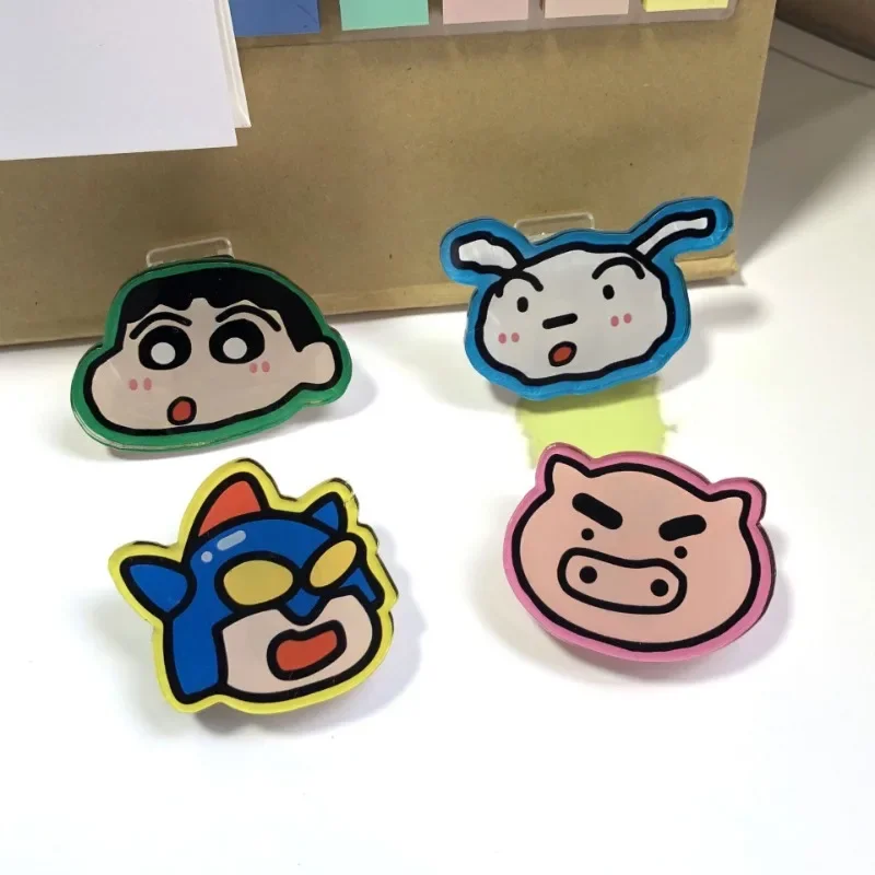 Anime Crayon Shin Chan Note Holder Cartoon Clip Student Stationery Kawaii Single Sided Clip Test Paper Bag Decorate Wholesale