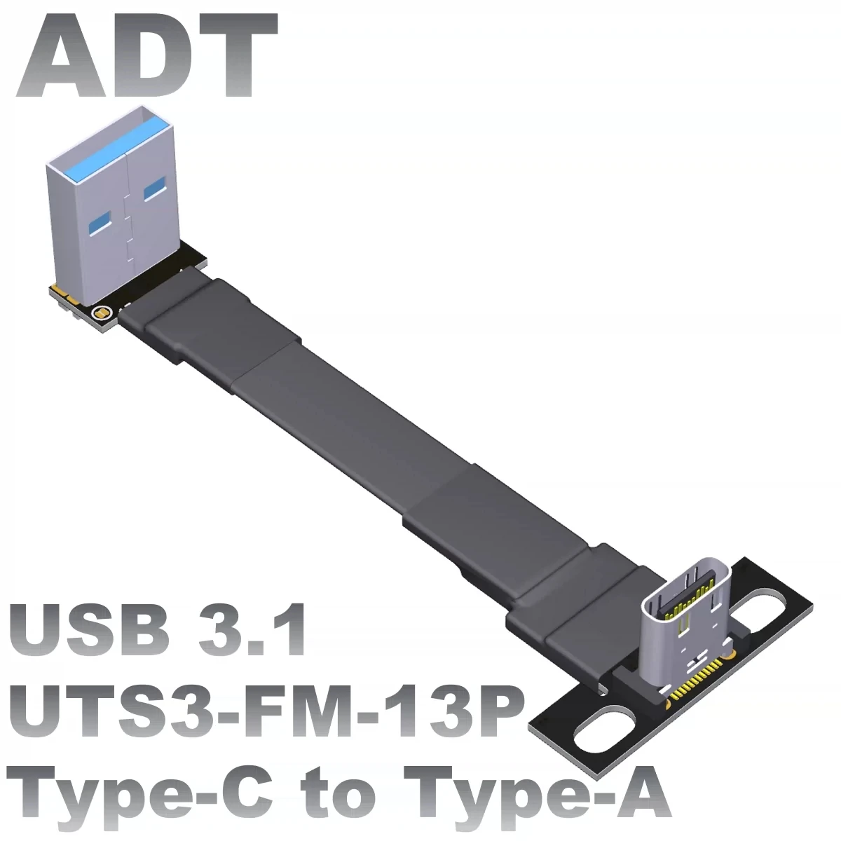 ADT-Link 13P 10Gbps USB3.1 Gen2 Type C To Type A Flat Ribbon 5V/1.5A Cable USB 3.1 USB C Female To A Male w Chip FPC FPV Adapter