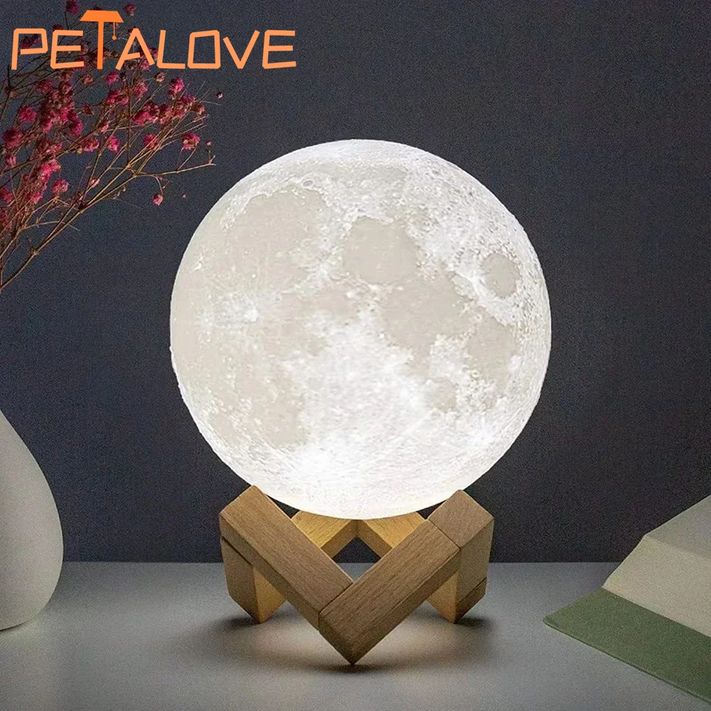 Moon Lamp 8cm LED Night Light Battery Powered With Stand Starry Lamp Room Decoration Moon Lamp Night Lights Kids Gift