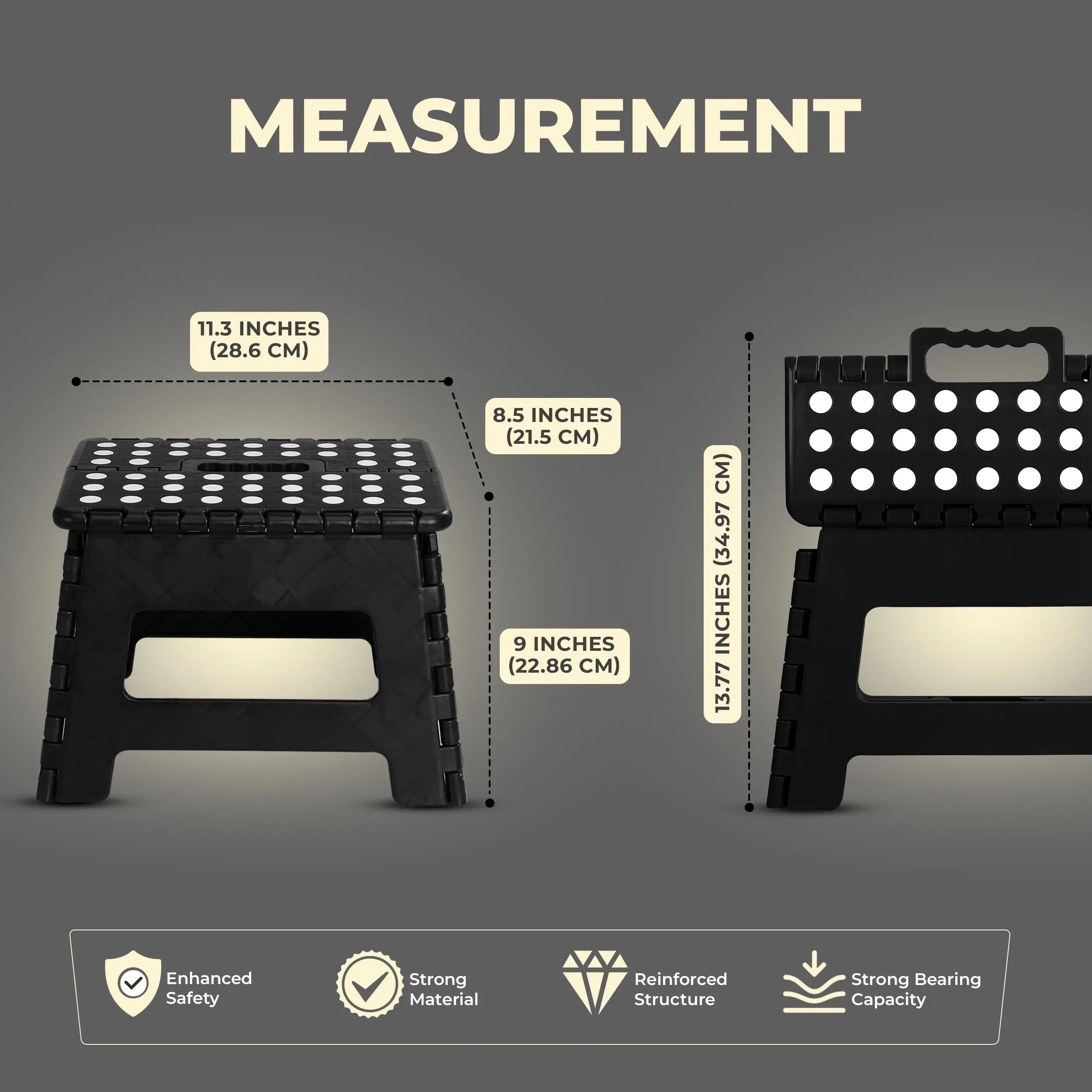 Foldable Step Stool Lightweight Non-Slip, Folding Stool for Kitchen Bathroom Home, Easy Storage Portable Sturdy Black image 2