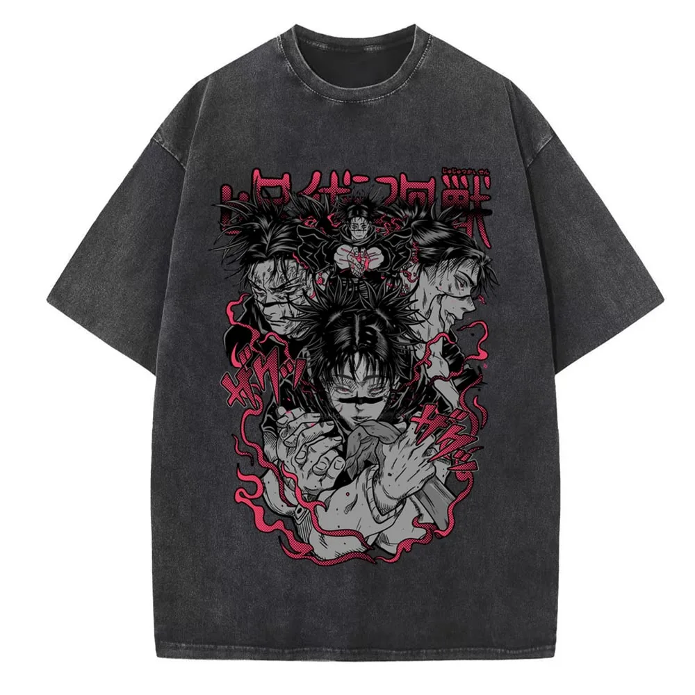 

Jujutsu Kaisen Men's T-shirt Washed Summer O-Neck Short Sleeve Tees Women's T Shirts Vintage Oversized Gym Clothes Harajuku Tops