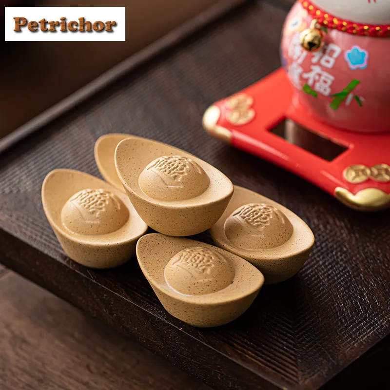 

2pc/lot Purple Clay Gold Ingots Tea Pet Handmade Exquisite Miniatures Tea Figurine Play Toys Tea Statue Ornaments Cafes Craft