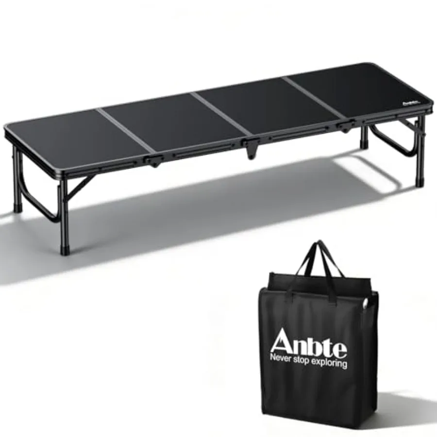 

4ft Low Folding Picnic Table with Thicker Aluminum Frame Black Portable Camping Table with Storage Bag and Handle Lightweight f