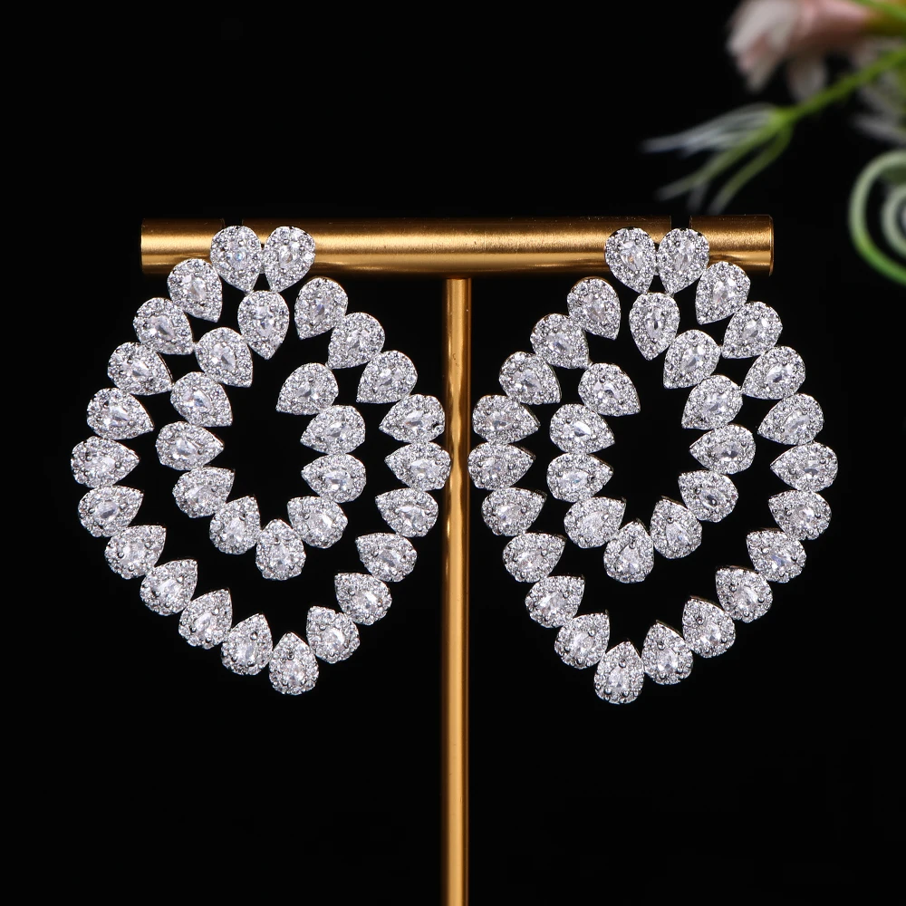 rectangular water-drop Drop Dangle Earrings for Women Wedding Full Micro Cubic Zircon High Jewelry Dubai Bridal Earring  E1651