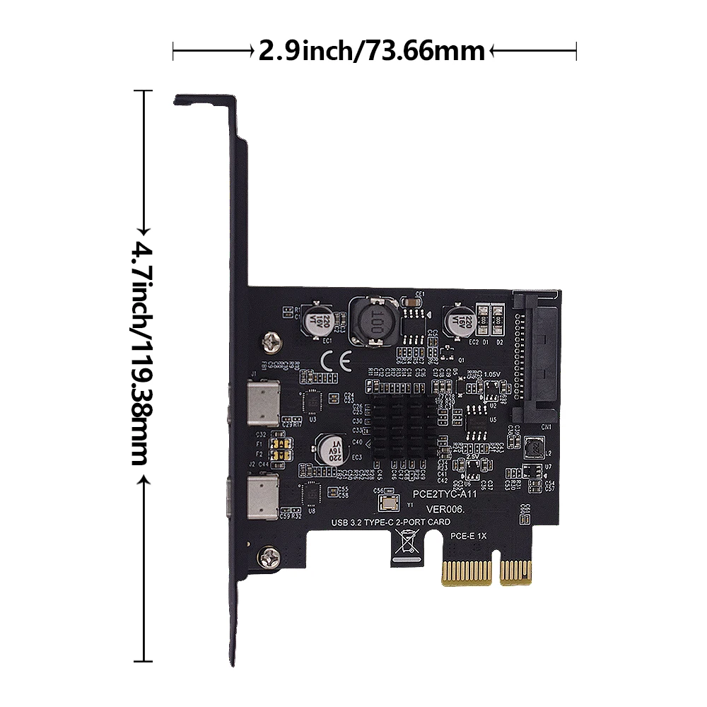 TISHRIC PCIE 4X to Dual Type-C Expansion Card USB3.2 GEN2 10gbp/s Full Speed Adapter Card AMS3142 Chip for Windows/Linux PC