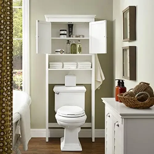 Modern Tall Space Saver MDF White Bathroom Cabinet Toilet Storage Floor Standing Cabinet