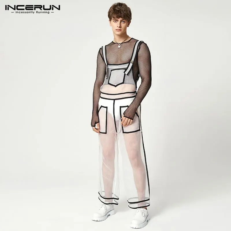 

Stylish Well Fitting Rompers INCERUN Men Gauze Perspective Jumpsuit Sexy Leisure Style Male See-through Thin Bodysuit S-5XL 2024