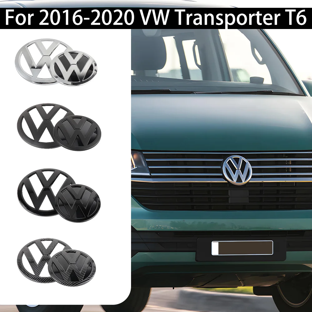 2個入り-純正交換版-車用フロントグリルエンブレムカバー-リアトランクリッドバッジステッカー-vwトランスポーターt6-2016-2020用