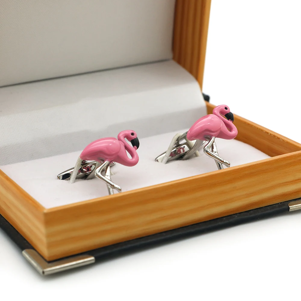 iGame New Arrival Flamingo Cuff Links Pink Color Bird Design Quality Brass Material Men\'s Cufflinks