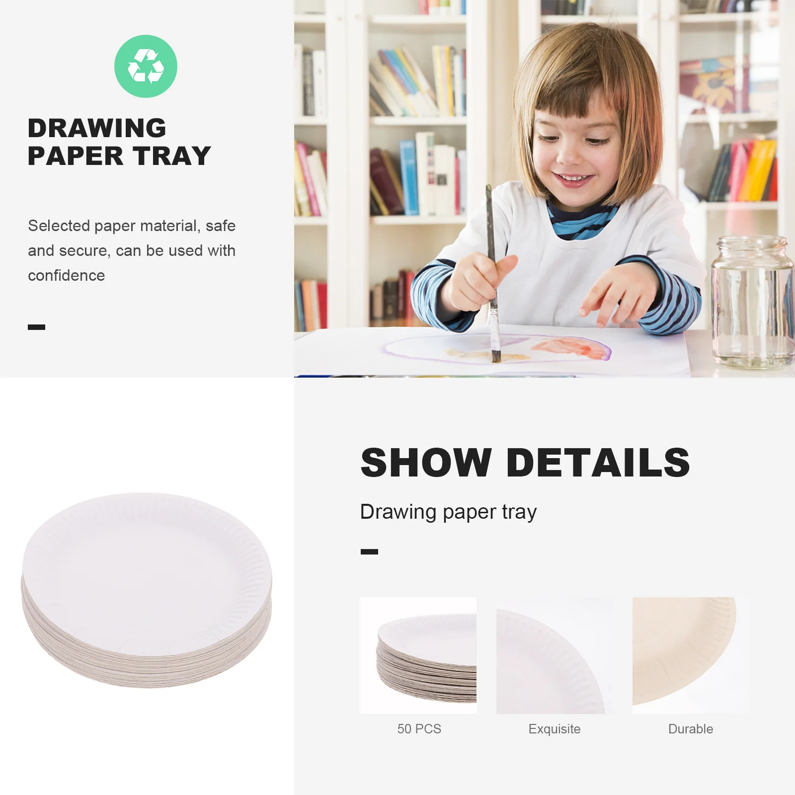 

50Pcs White Disposable Paper Plates Children Painting Plates Multi Purpose Graffiti Trays Water Oil Proof for Kids Art Supplies