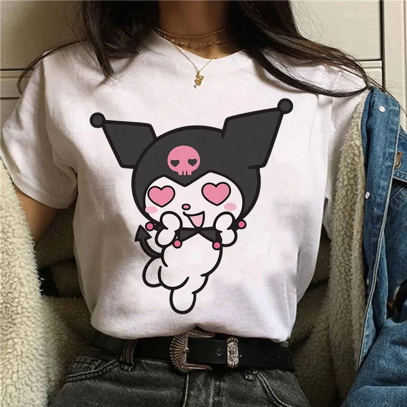 

90s Kawaii Kuromi Top Tee Funny Cartoon T Shirt Kuromi Women Manga T-shirt Y2k Graphic Tshirt Streetwear Top Tees Female Grunge