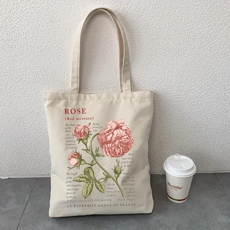 Borsa Tote con stampa floreale rosa, borsa a tracolla in tela estetica, borsa regalo per insegnante di ritorno a scuola