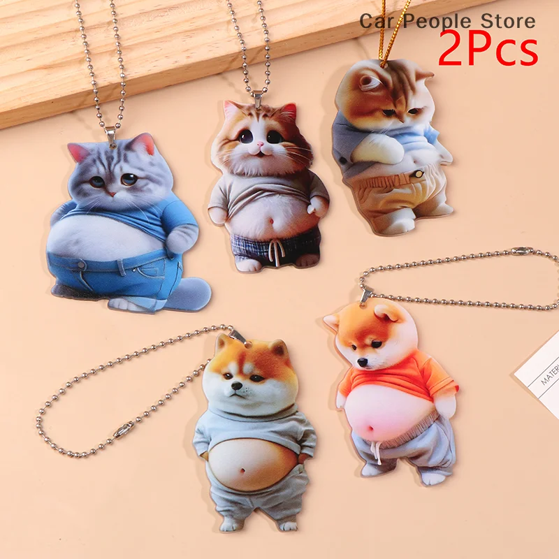 

2pcs 2D Car Cute Cat-Shaped Pendant Realistic Animal Rearview Car Schoolbag Decor Accessories Interior Mirror Hanging Keychain
