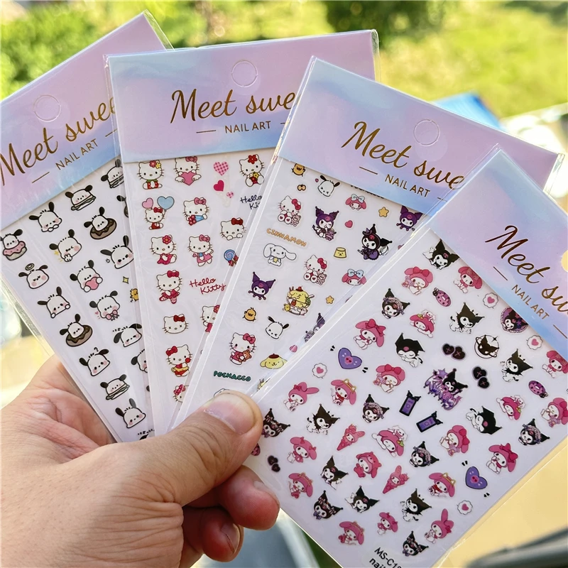 4PCS/1PC Set 3D Kawaii Sanrioed Nail Stickers,Hello Kitty Kuromi Melody Cartoon Nail Decals Decoration Supplies,Press on Nails