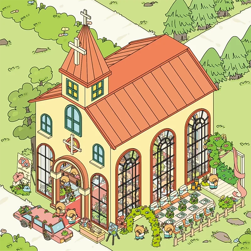 Card Lover 4 Pcs [Bear Town Series] 2.5D Landscaping Deco Stickers Double Layer Waterproof Sticker Paper  Material Scrapbook Kit