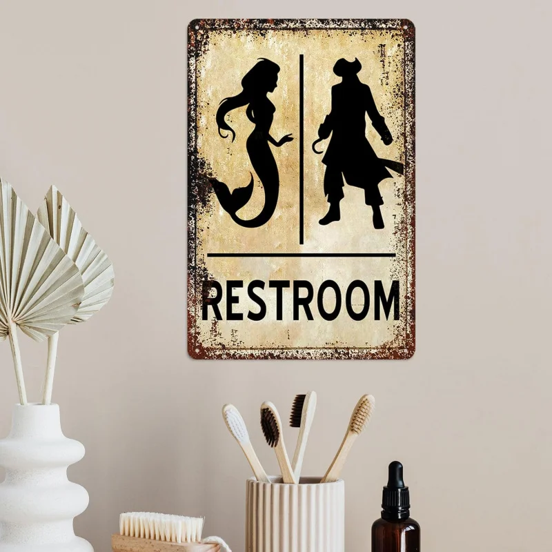 Iron Painting Interesting Bathroom Logo Mermaid Bathroom Door Bathroom Wall Art Decoration Retro Metal Tin Navigation Theme