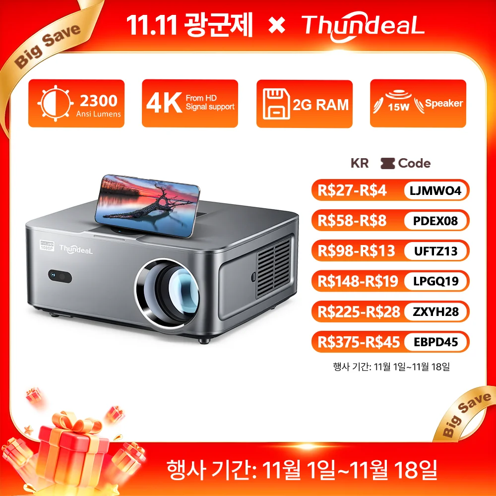 ThundeaL 풀 HD 1080P 4K 프로젝터 TD98W 미니 휴대용 안드로이드 WiFi 2G LED TD98 미니 빔 프로젝터 3D TV 홈 시어터 시네마