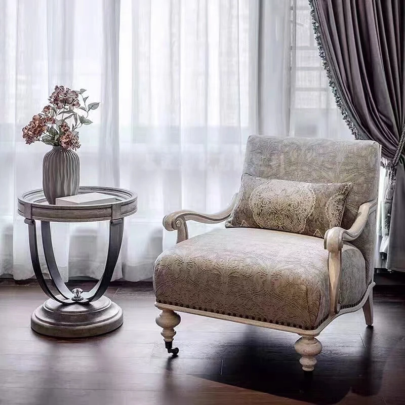 solid wood single chair construction single sofa leisure chair retro balcony chair