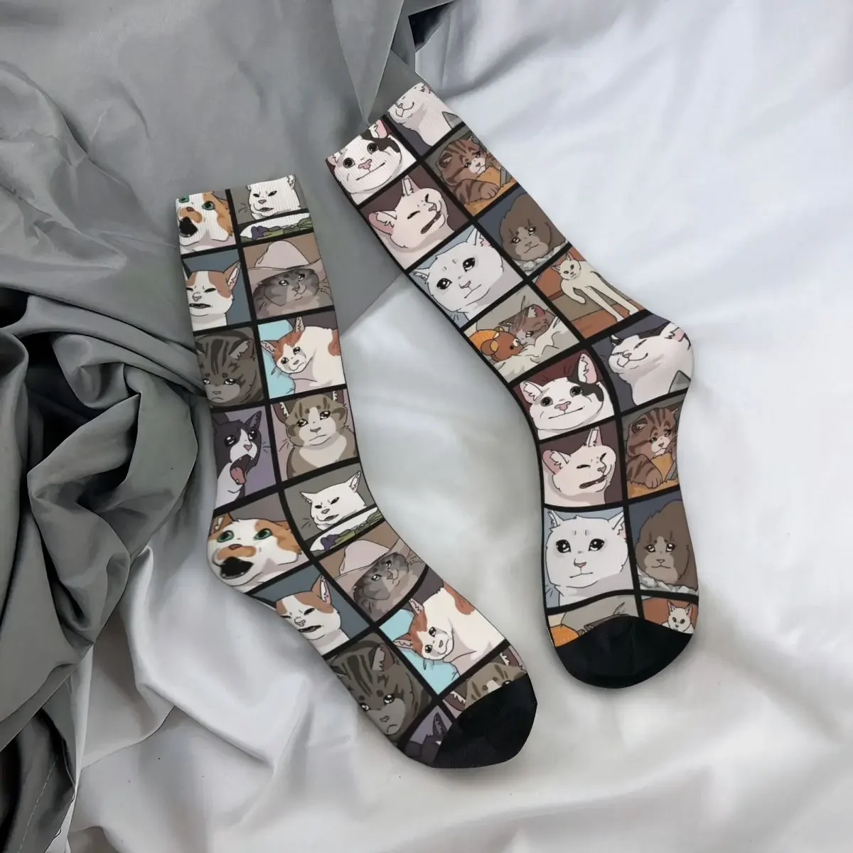 جوارب Meme Cats 2.0 جوارب Harajuku فائقة النعومة لجميع المواسم جوارب طويلة إكسسوارات هدية عيد ميلاد الرجل والمرأة