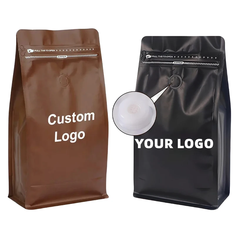 Personalizado Bolsa de café impresa unidireccional personalizada, bolsa de plástico con cremallera para dulces, embalaje de alimentos, 12Oz