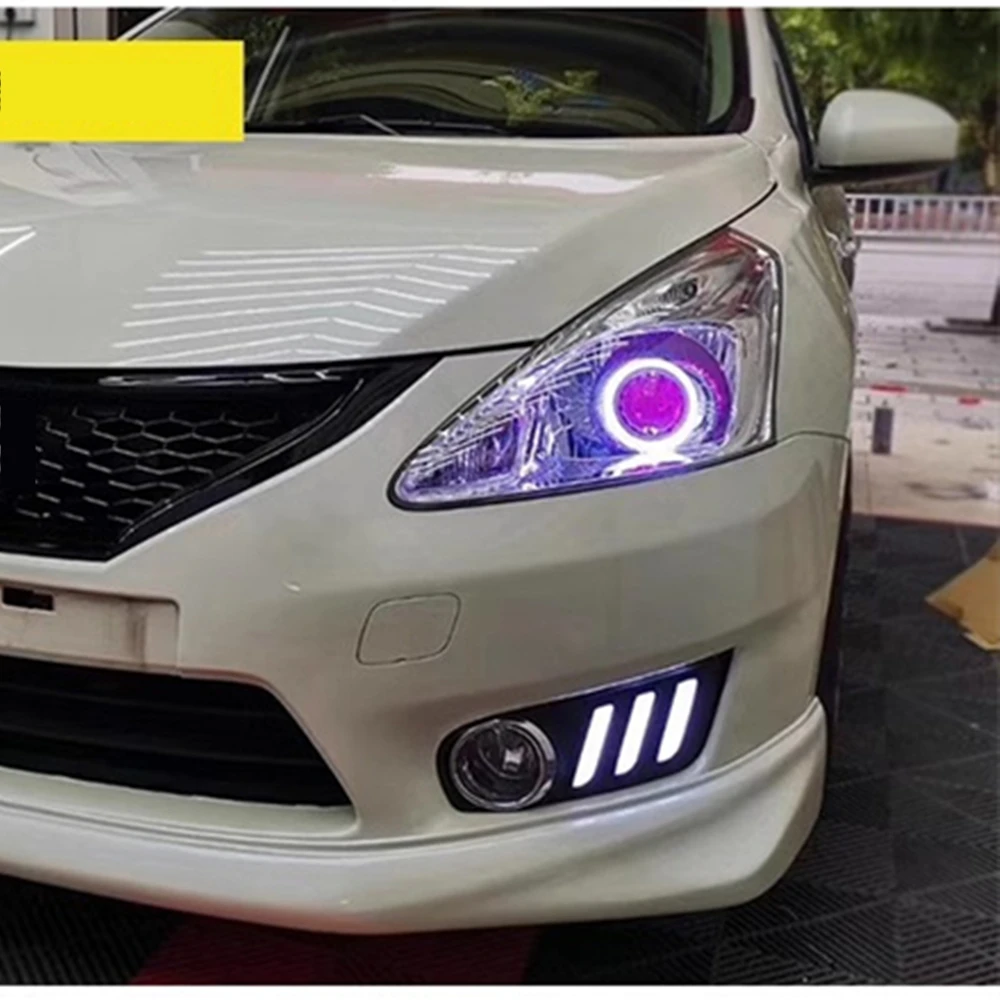 Car Led Front lamp modified angel eye Headlight Assembly for 05-15 Nissan Tiida Turn Signal DRL Daytime Running Light