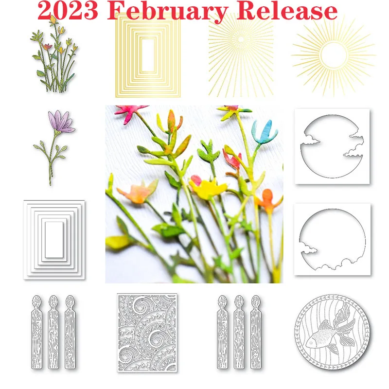 Letter Flower Candle Square Fish February 2023 Release Metal Cutting Dies Stencil Hot Foil For Scrapbooking Paper Craft Handmade