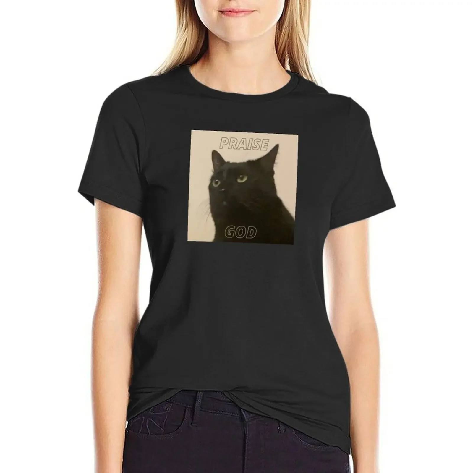 

Praise God Egypt The Black Cat T-Shirt korean fashion animal print cute tops workout shirts for Women loose fit