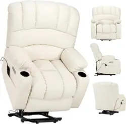 Power Lift Recliner Electric Lift Massage Recliner Chairs with Heat, Large Shell Faux Leather Backrest Lift Chair