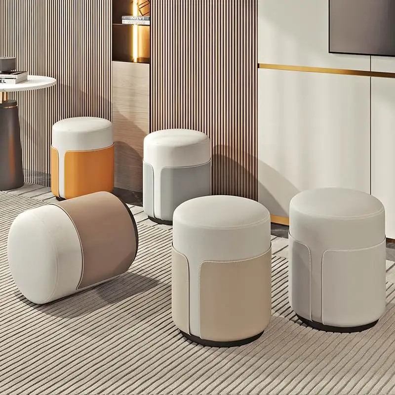 

Light Luxury Dresser Stool Nordic Bedroom Simple Round Stool Small Vanity Stool Livingroom Coffee Table Side Shoe Change Ottoman