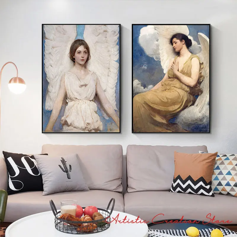 Lovely Angel Poster Abbott Handerson Art Canvas Painting Print Pictures for Nordic Living Room Church Corridor Wall Home Decor