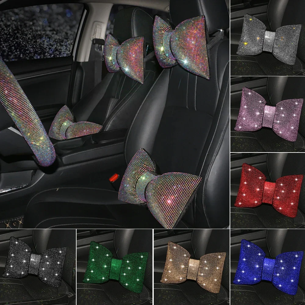 Bling Diamant Kristall Strass Bowknot Auto Kopfstütze Kissen Auto Kristall Kissen Unterstützung Kopf Unterstützung Auto Zubehör für Frauen