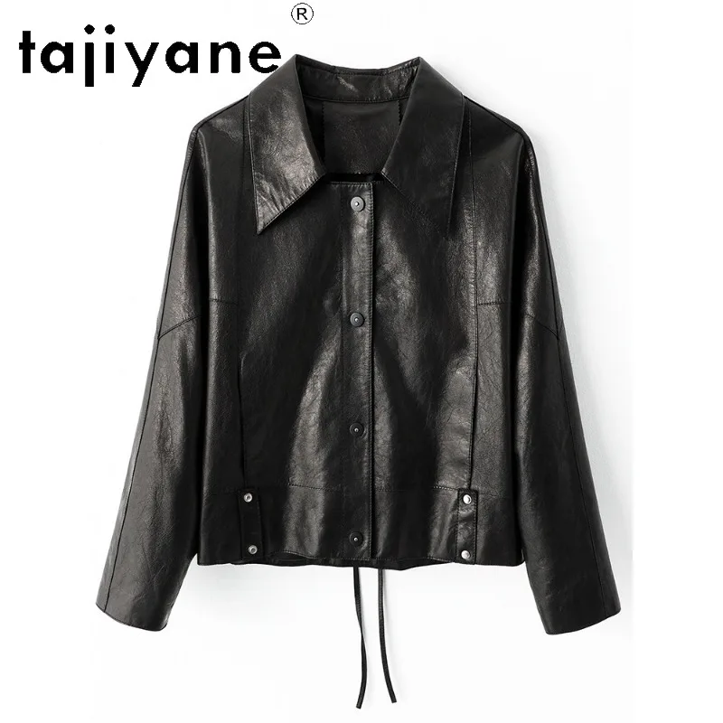 TAJIYANE Genuine Leather Jacket Women Waxed Top Layer Goatskin Coats Short Outerwear Vegetable‑Tanned Leather Jackets Jaqueta