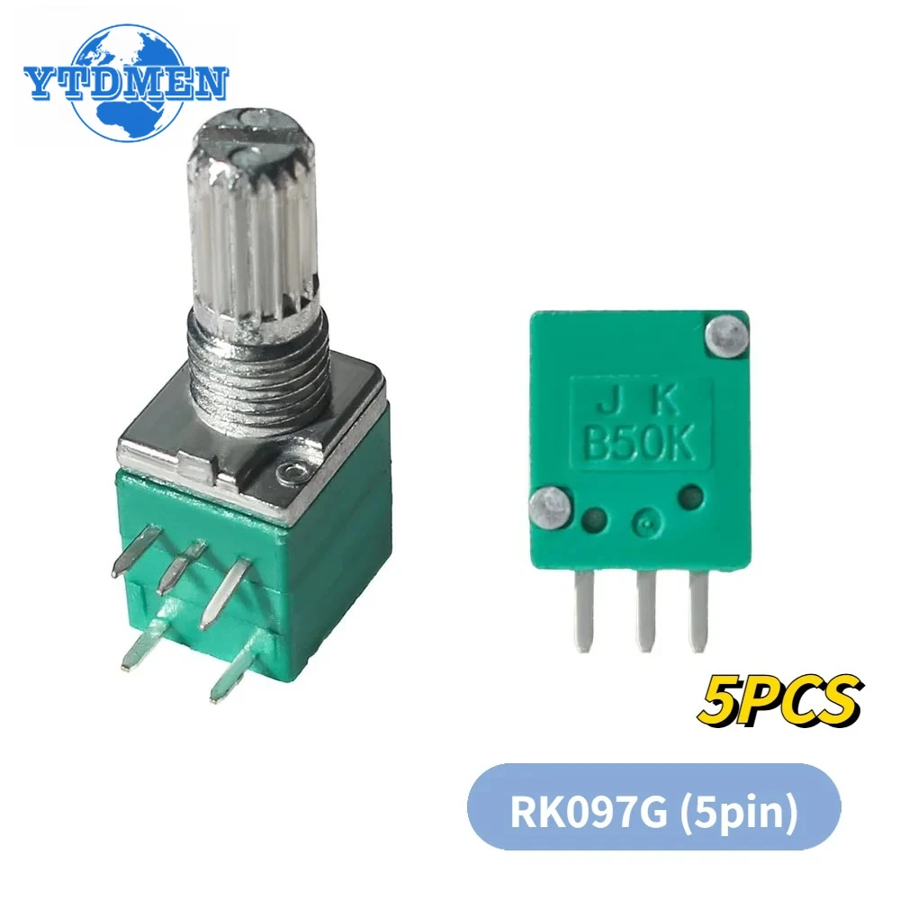 5PCS RK097 Potenziometro 5Pin RK097G B10K 1K 5K 20K 50K 100K 500K 15mm Audio Albero Amplificatore di Tenuta Rotanti Potenziometri Kit