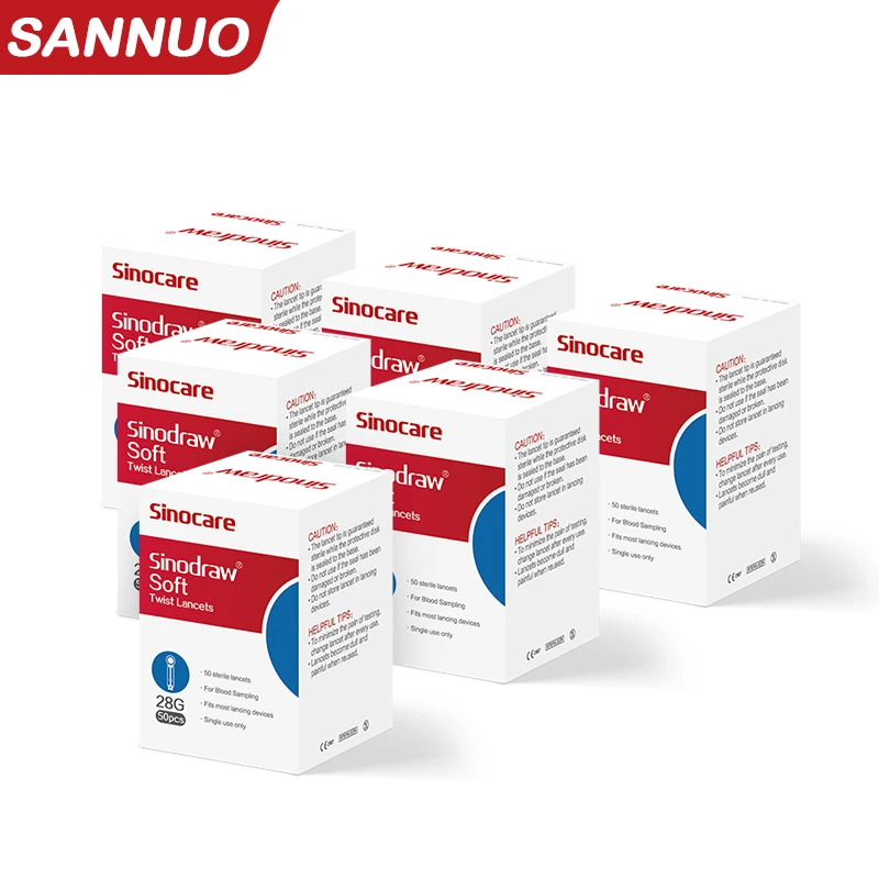 Agulhas de lanceta sinocare, 50/150/300/500 peças, para testes de glicose no sangue, agulhas médicas de coleta de sangue para testes de diabetes