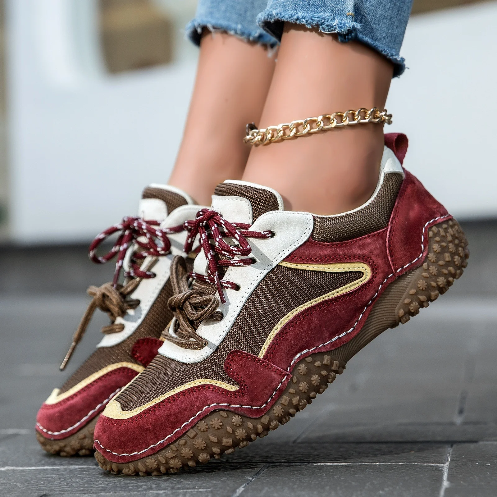 

Унисекс обувь для активного отдыха больших размеров, осенне-зимняя, из натуральной кожи, с круглым носком, дышащая, с резиновой подошвой, удобная, в спортивном стиле