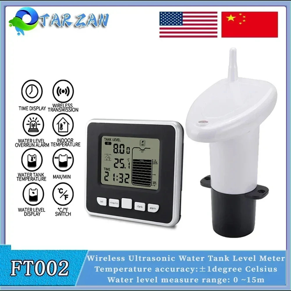 

Wireless Ultrasonic Tank Water Level Meter With Temperature Display Time Transmitter Receiver Liquid Depth Measuring Device