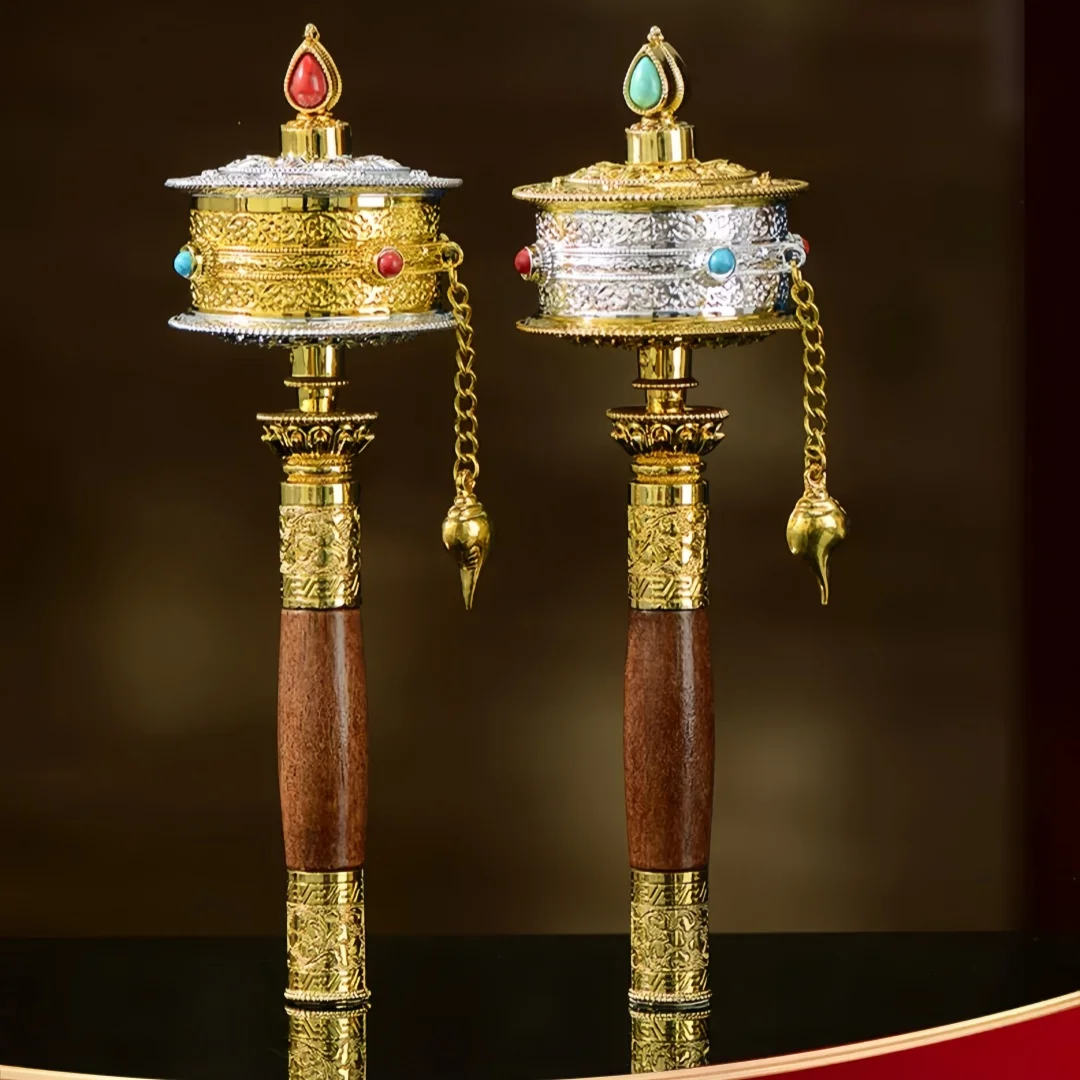 Tibetan Handheld Prayer Wheel Mini Spinning Copper Prayer Wheel Buddhist Ornament Home Decor Gift Portable Collectible