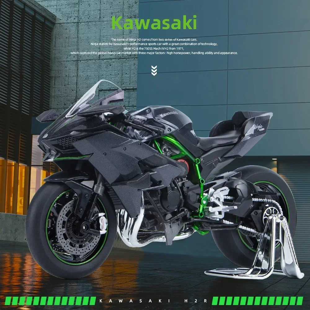 1:9 Kawasaki Ninja H2R Model Simulation Alloy Motorcycle Metal Diecast Sound Light For Boy Toy Gift Collection M16