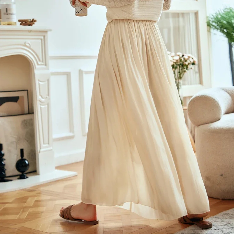 OLrain Women's Pant Skirts 2025 Autumn French Style Solid Casual Wide-leg Pants Elastic High-waist  Swing Trousers O24CK83810
